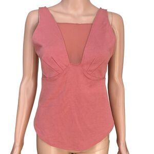 Free People Rosy Coral Mesh Top cotton blend button back detail size XS